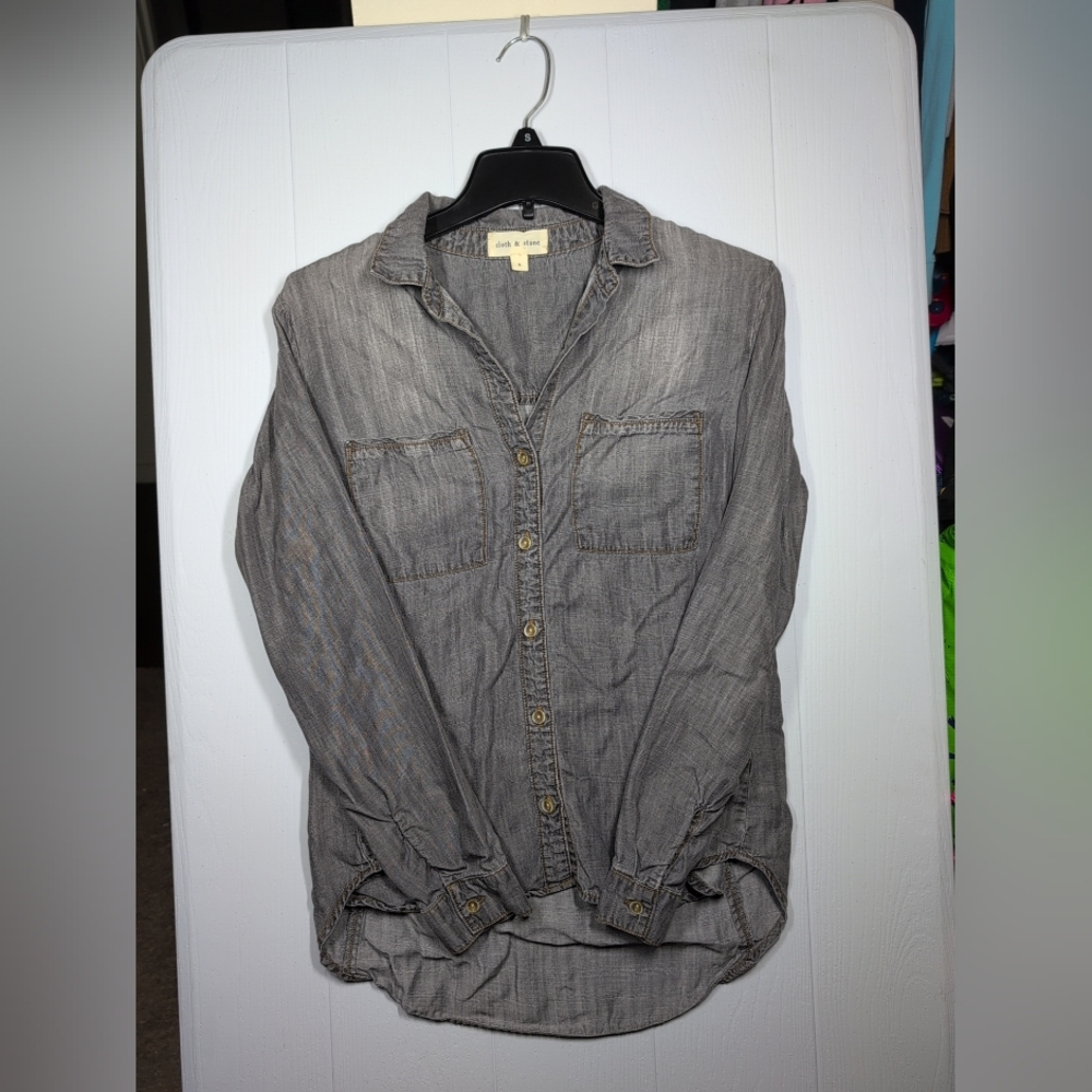 Anthropologie Cloth And Stone Womens Tencel Gray Button Up Shirt Size S